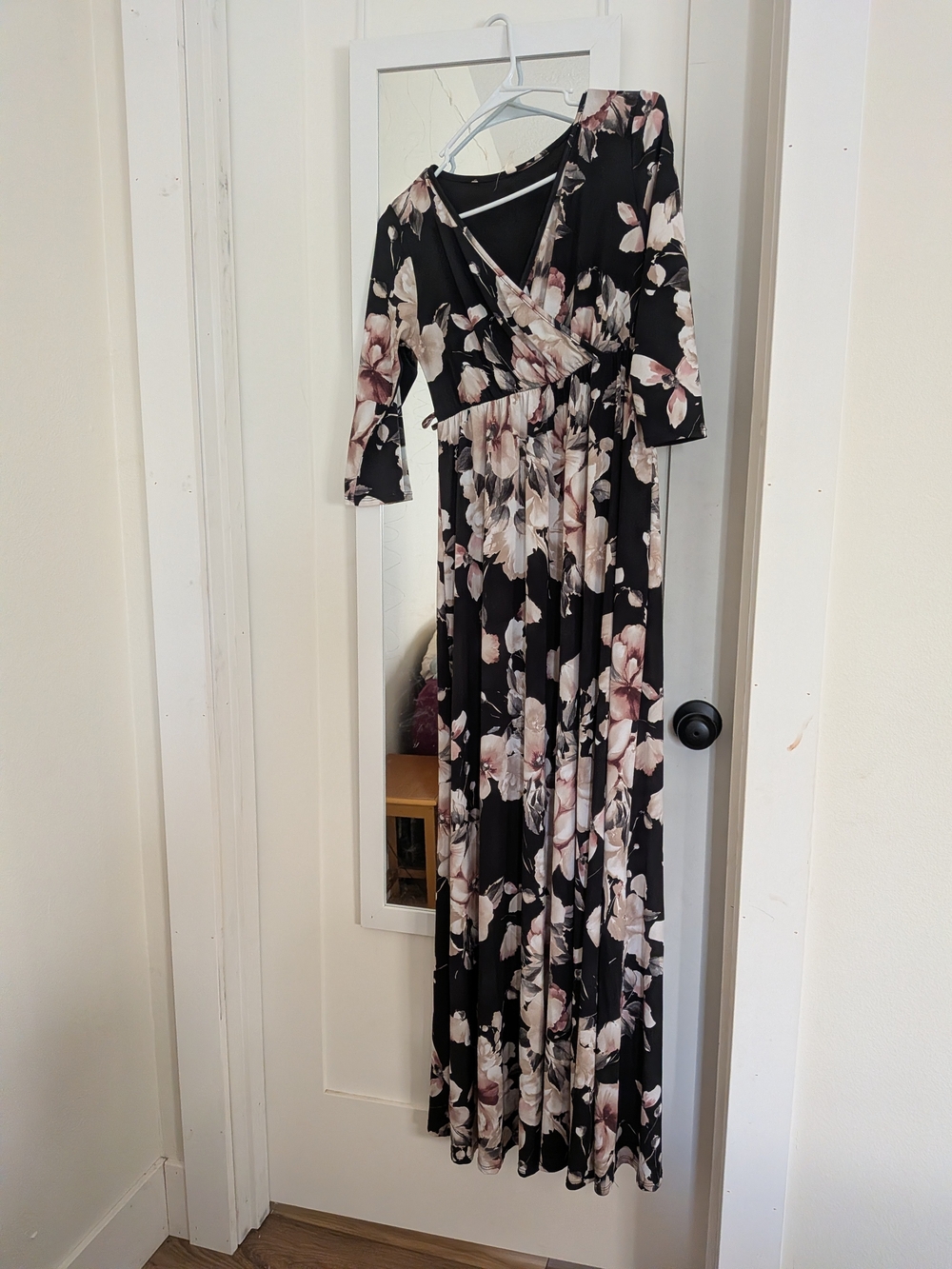 Floral Wrap Maxi Dress - Black with Blush Floral